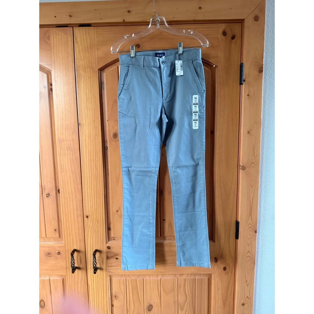 The Children's Place Boys Skinny Slim Chino Pants Gray Size 16 Stretch Slim